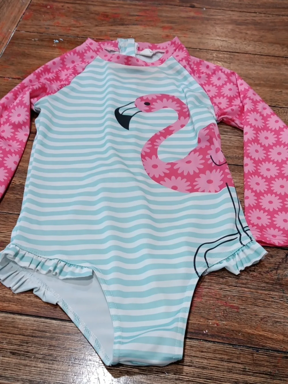Kaba Here Kids Pink Flamingo Rash Guard One-Piece Swimsuit